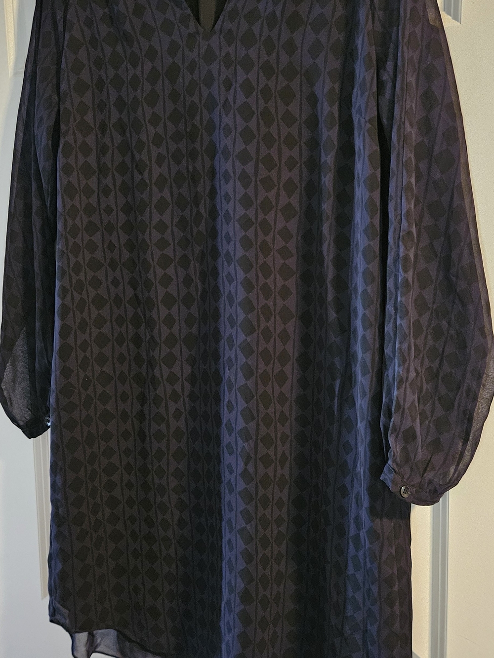 CAbi Purple and Black Geometric Midi Dress